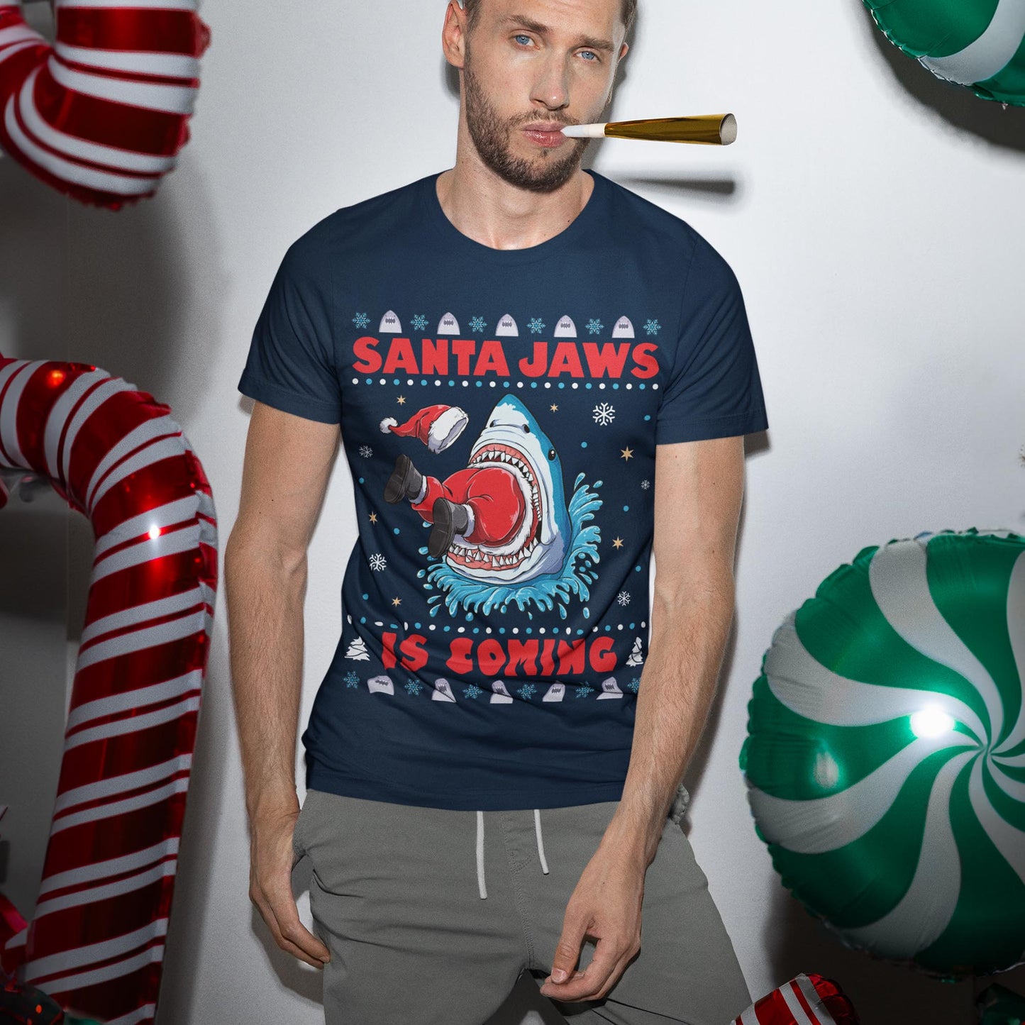 Santa Jaws Is Coming Christmas T-Shirt