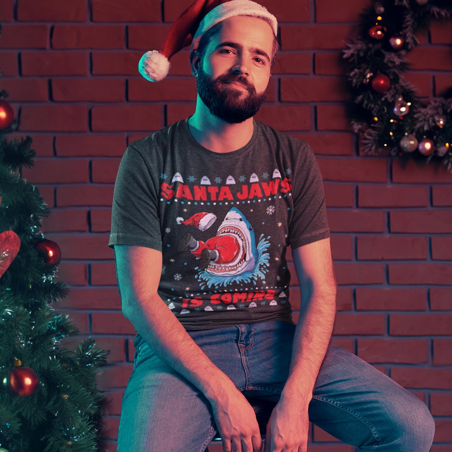 Santa Jaws Is Coming Christmas T-Shirt