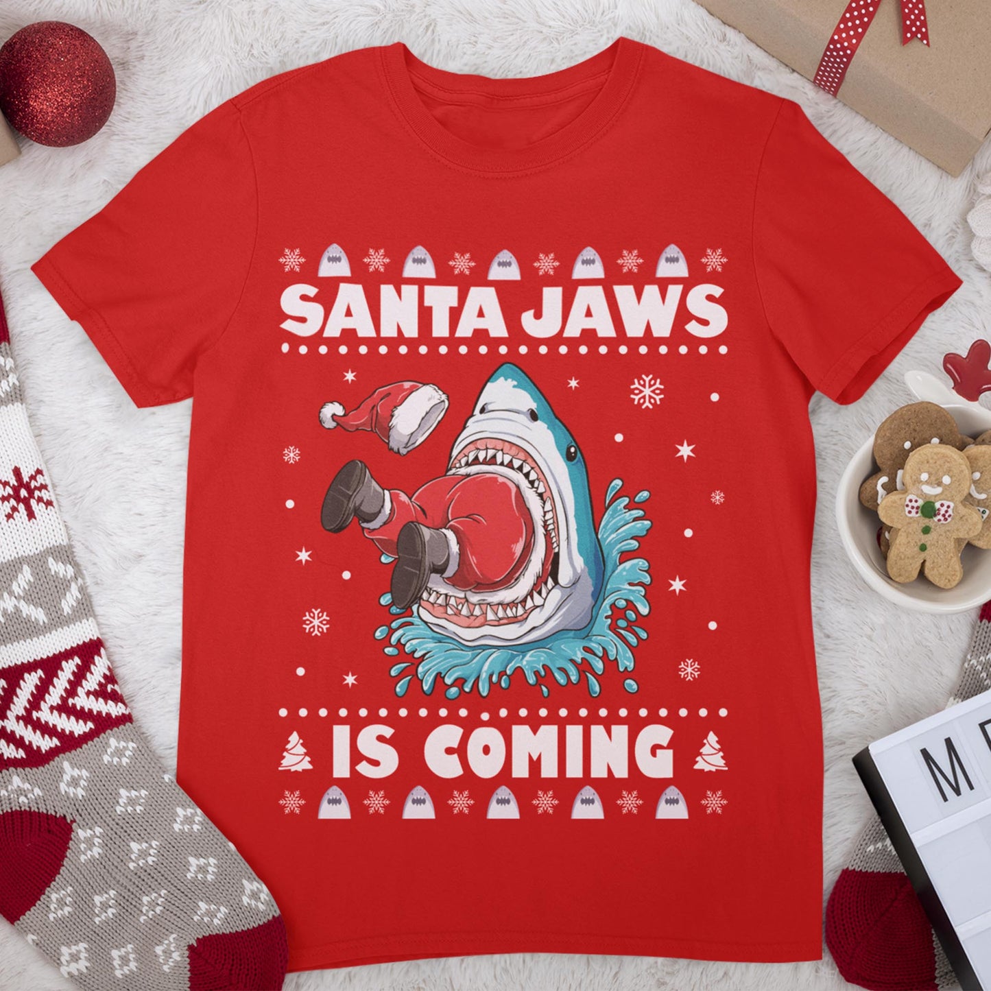 Santa Jaws Is Coming Christmas T-Shirt