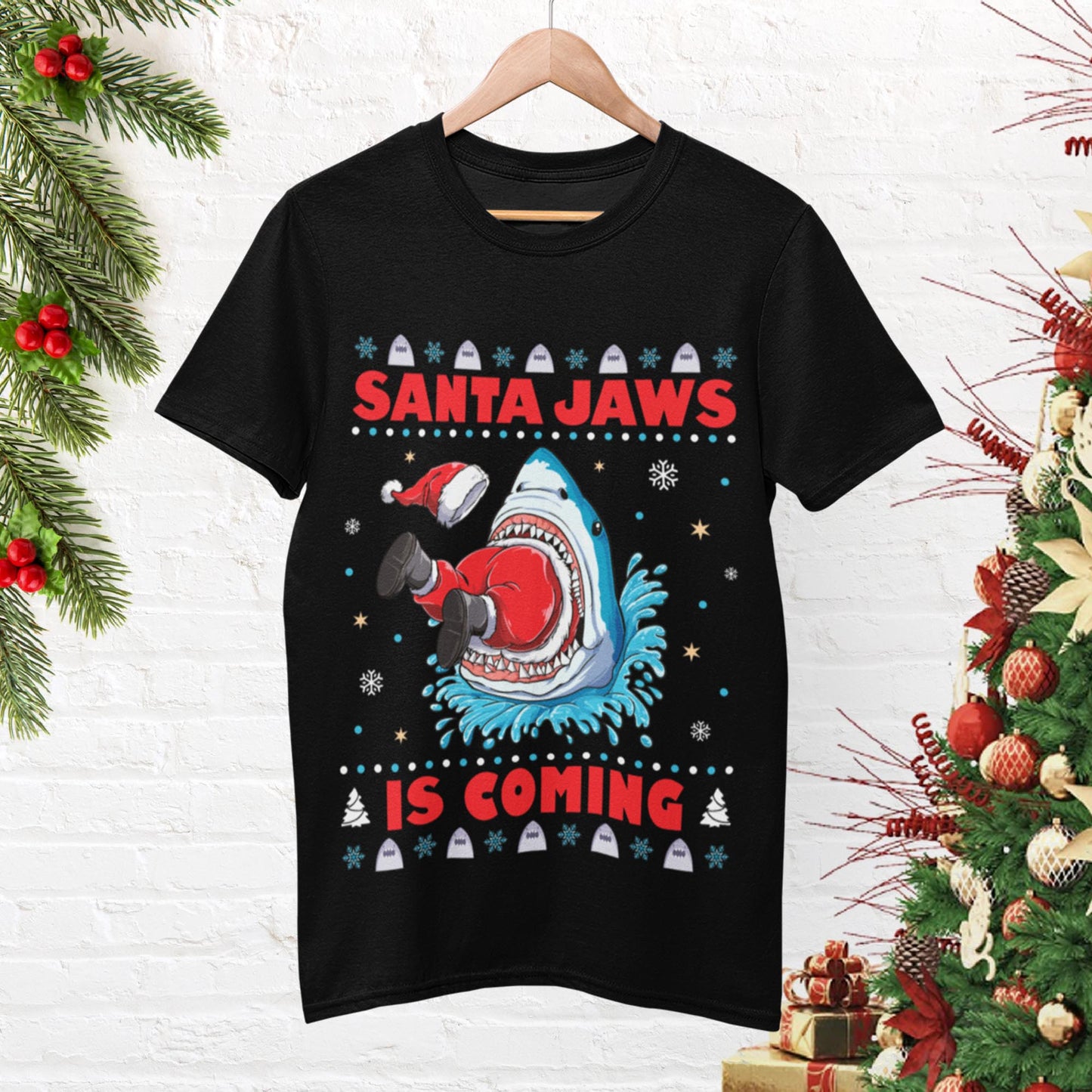 Santa Jaws Is Coming Christmas T-Shirt