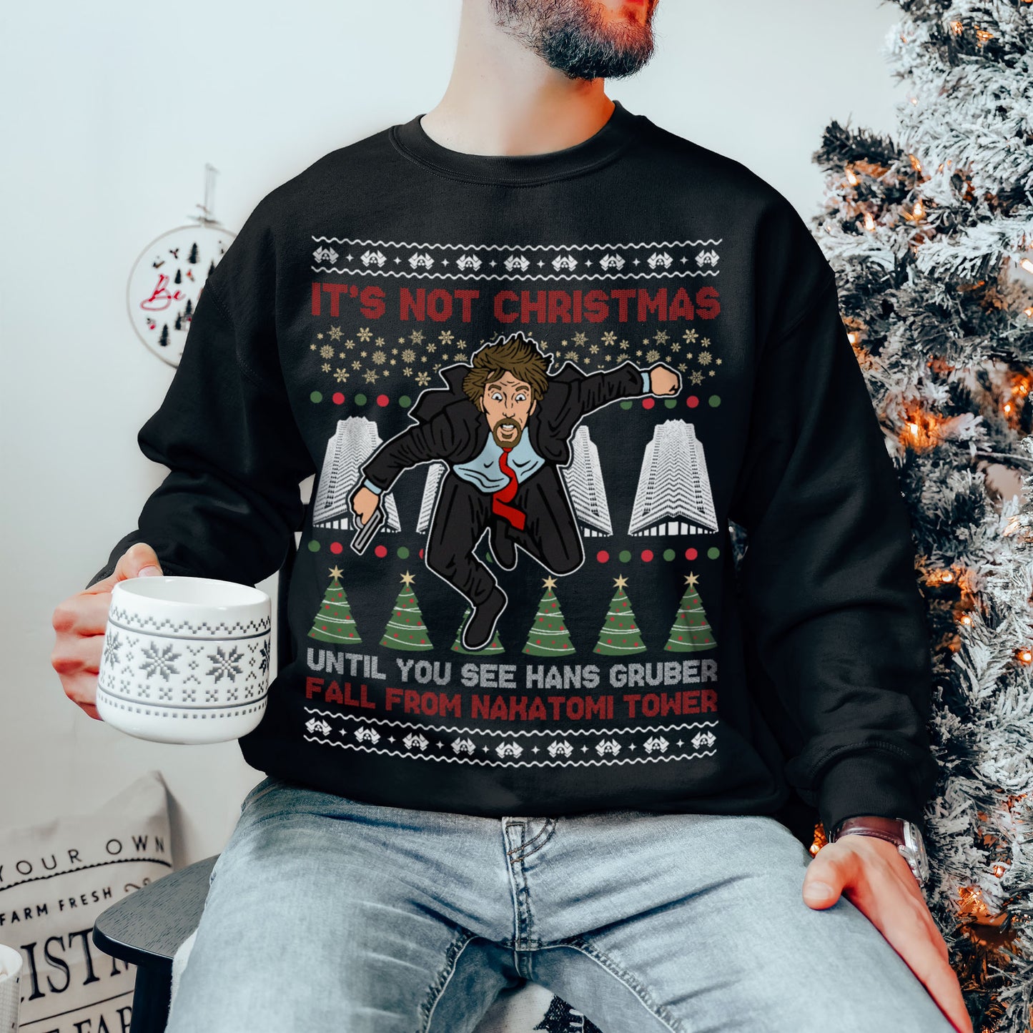Hans Gruber Falling Christmas Sweatshirt