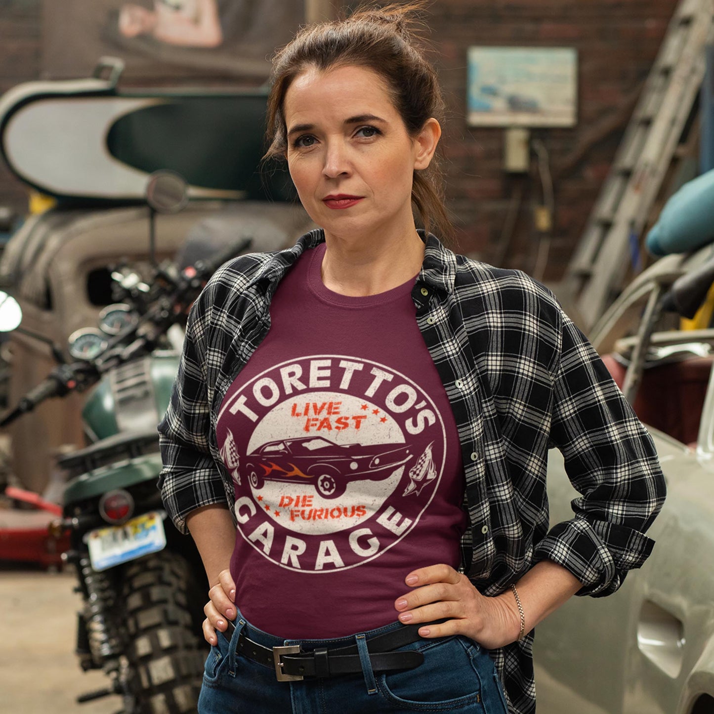 TSP Toretto Garage - Maglietta Da Uomo In 100% Cotone Pettinato | Stampa Di Alta Qualità | Casual Comoda | Abbigliamento Auto E Motori